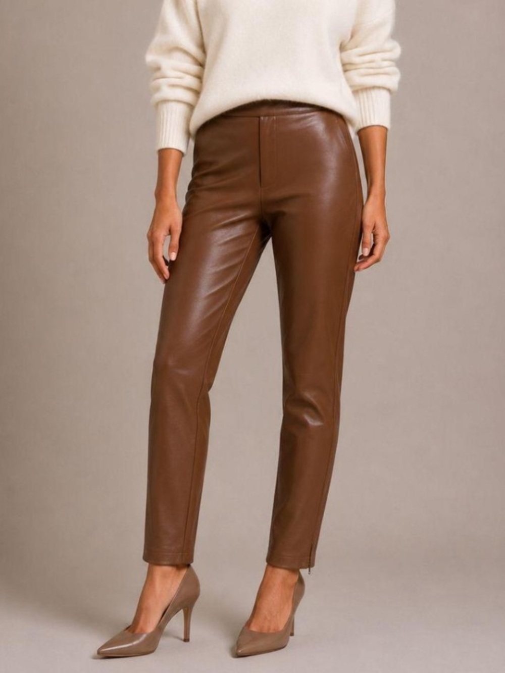 Zara Faux Leather Ankle Pants in Brown